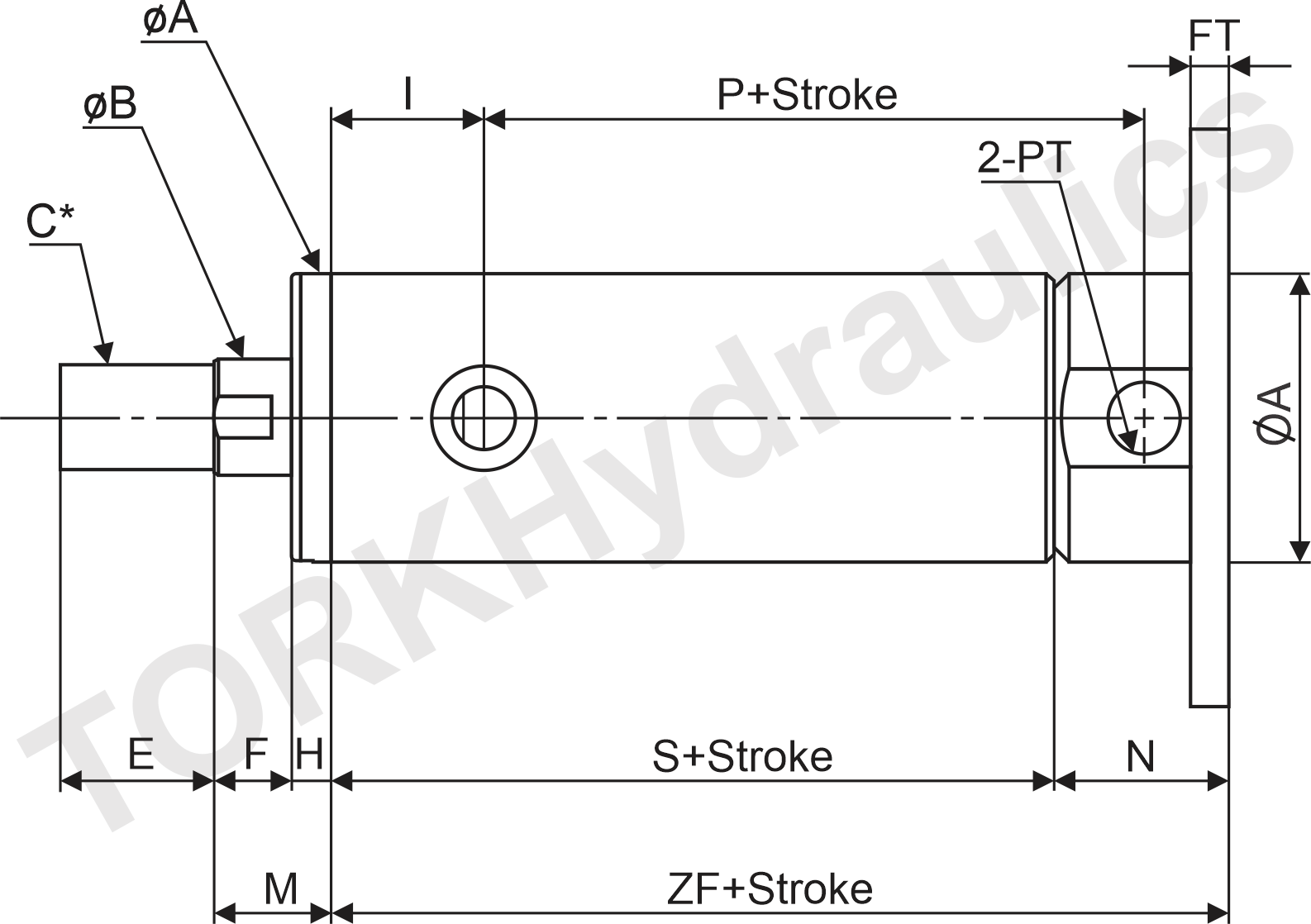 Схема домкрата цилиндра с круглым задним фланцем