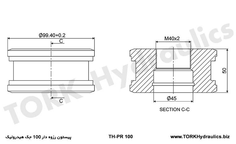 پیستون رزوه دار 100 جک هیدرولیک, نقشه پیستون رزوه دار 100 جک هیدرولیک