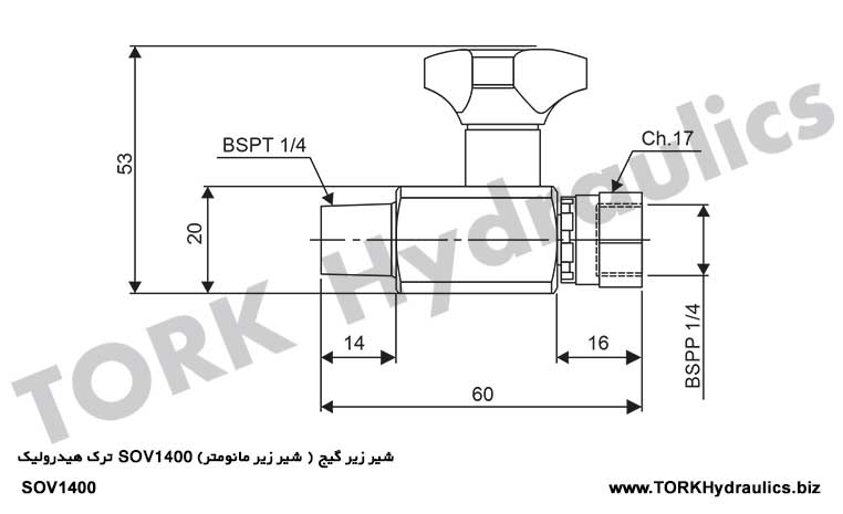 نقشه شیر زیر گیج (شیر قطع و وصل مانومتر) SOV1400 ترک هیدرولیک, Map of SOV IN-LINE PRESSURE GAUGE SHUT-OFF VALVES